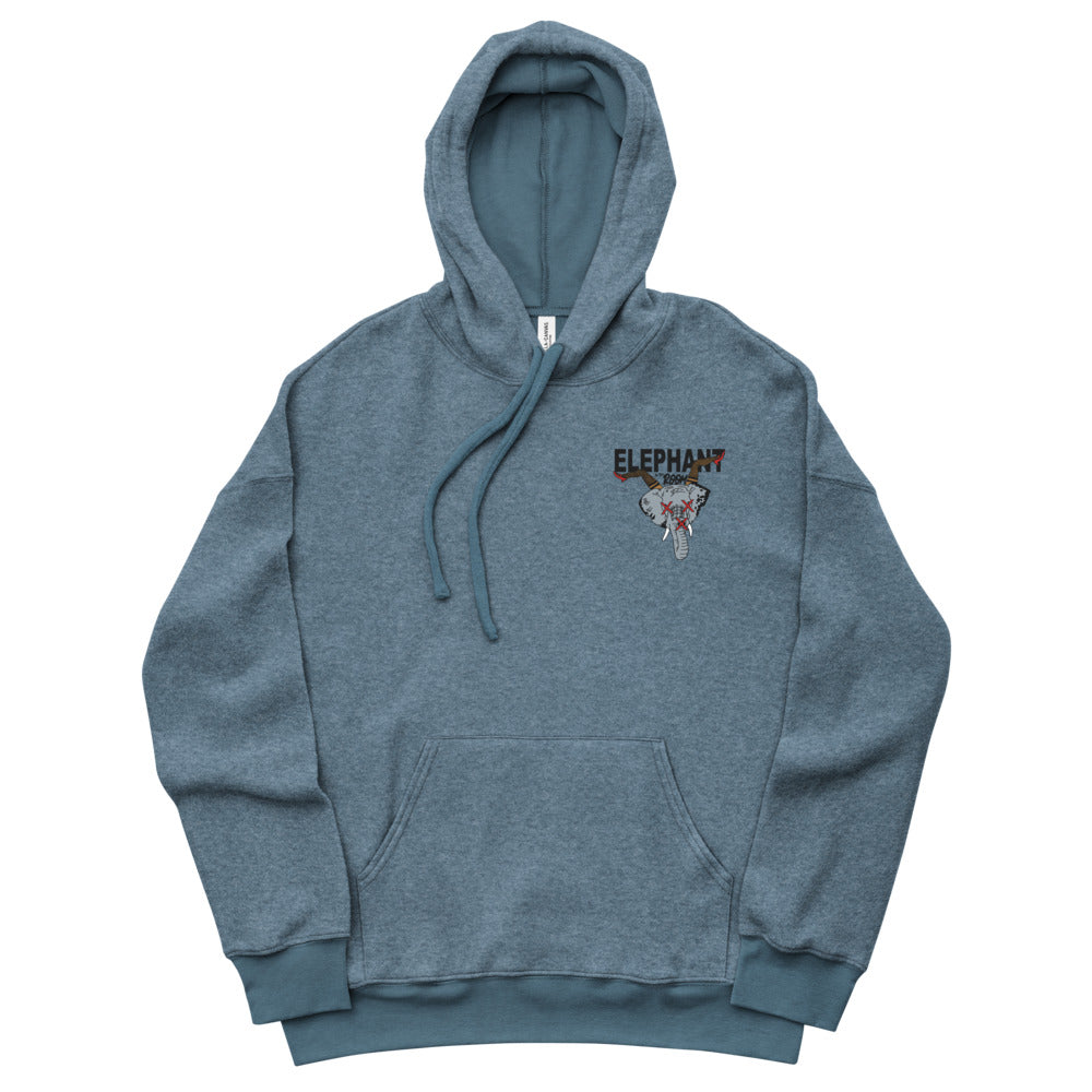 ELEPHANT IN THE ROOM LEGS UP EMBROIDERED FLEECE HOODIE